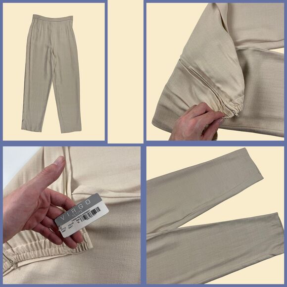 2000s polka dot jacket & pant set by Virgo Petite, vintage size 10P beige/navy - Picture 4 of 8